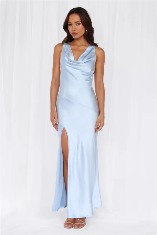 HELLO MOLLY The Loretta Cowl Satin Maxi Dress Blue sold by Hello Molly