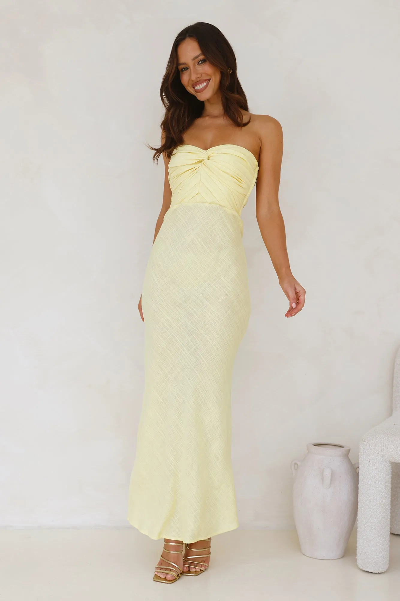 Slow Days Strapless Maxi Dress Yellow sold by Hello Molly product image thumbnail 3