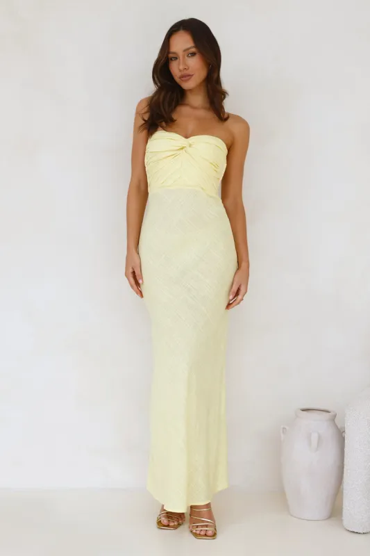 Slow Days Strapless Maxi Dress Yellow sold by Hello Molly
