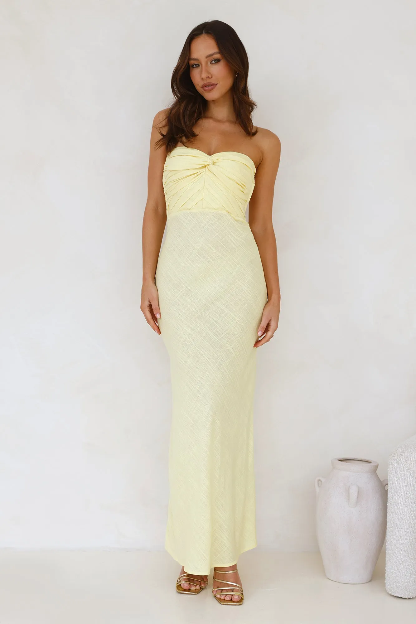 Slow Days Strapless Maxi Dress Yellow sold by Hello Molly