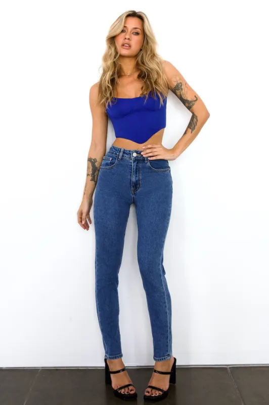 HELLO MOLLY DNM High Rise Skinny Leg Denim Jeans Dark Blue sold by Hello Molly