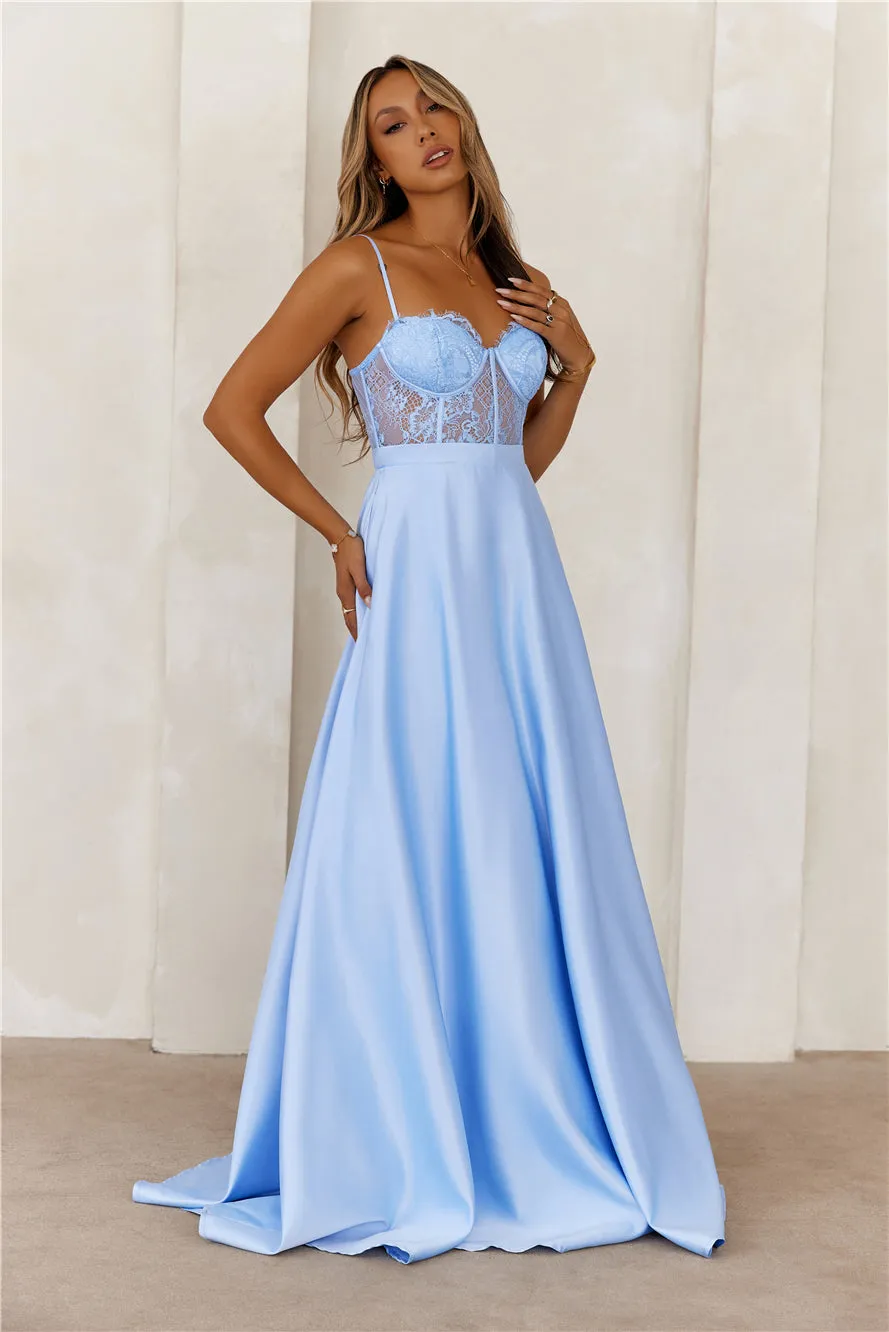 Starry Serenade Satin Maxi Dress Blue sold by Hello Molly product image thumbnail 4