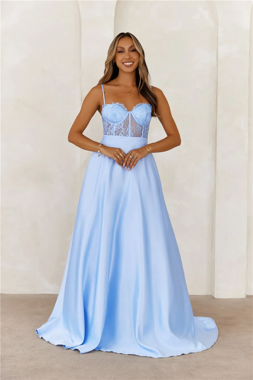 Starry Serenade Satin Maxi Dress Blue sold by Hello Molly