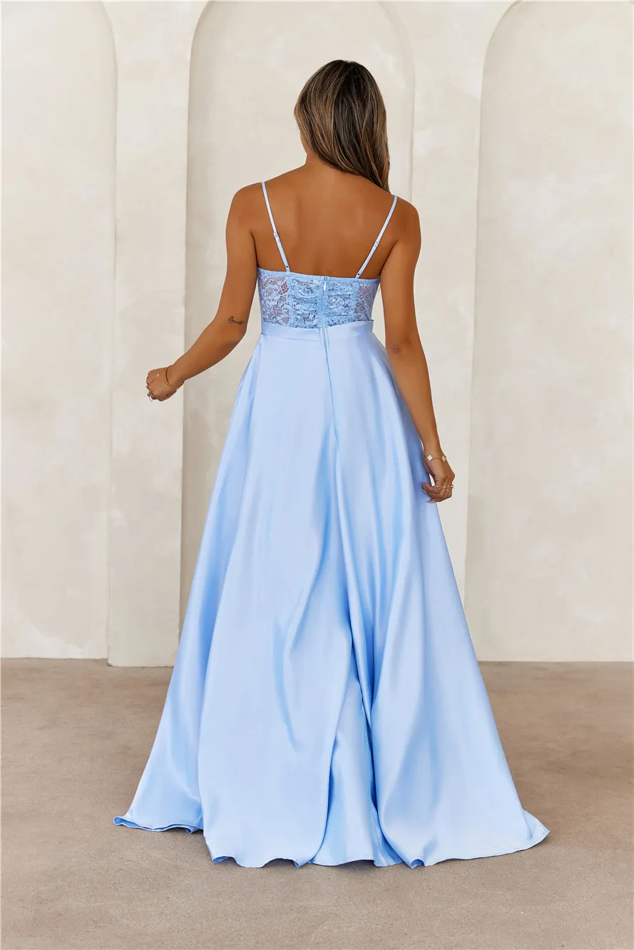 Starry Serenade Satin Maxi Dress Blue sold by Hello Molly product image thumbnail 5