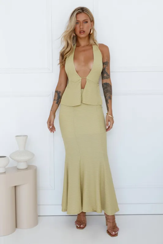 Moonlit Vibe Maxi Skirt Lime sold by Hello Molly