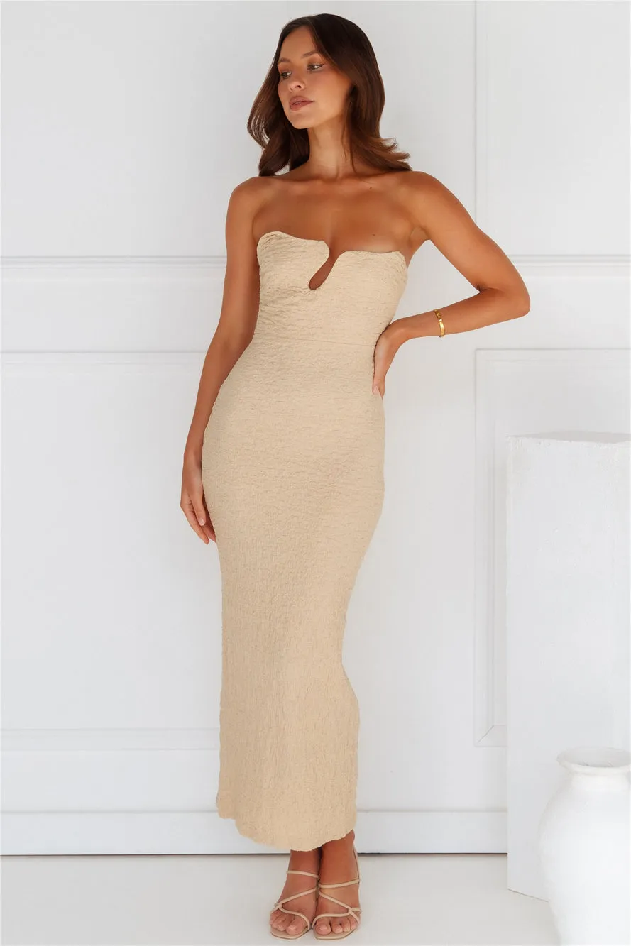 Majestic Heights Strapless Midi Dress Beige sold by Hello Molly product image thumbnail 4