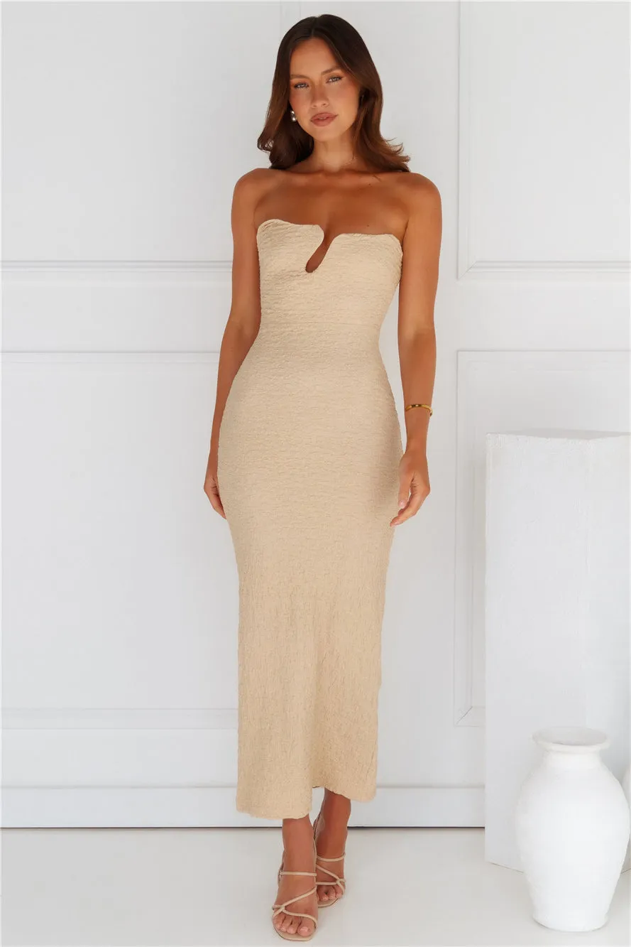 Majestic Heights Strapless Midi Dress Beige sold by Hello Molly product image thumbnail 5