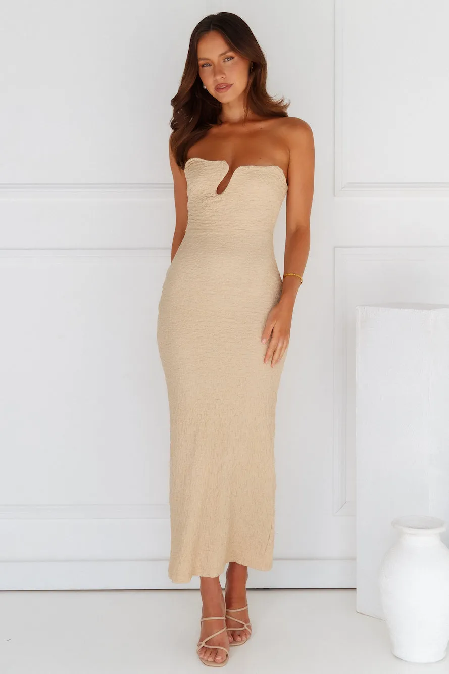 Majestic Heights Strapless Midi Dress Beige sold by Hello Molly product image thumbnail 3