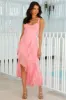 Touch Of Simplicity Mesh Frill Maxi Dress Pink sold by Hello Molly