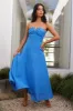 Sofia Strapless Linen Blend Maxi Dress Blue sold by Hello Molly