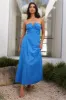 Sofia Strapless Linen Blend Maxi Dress Blue sold by Hello Molly