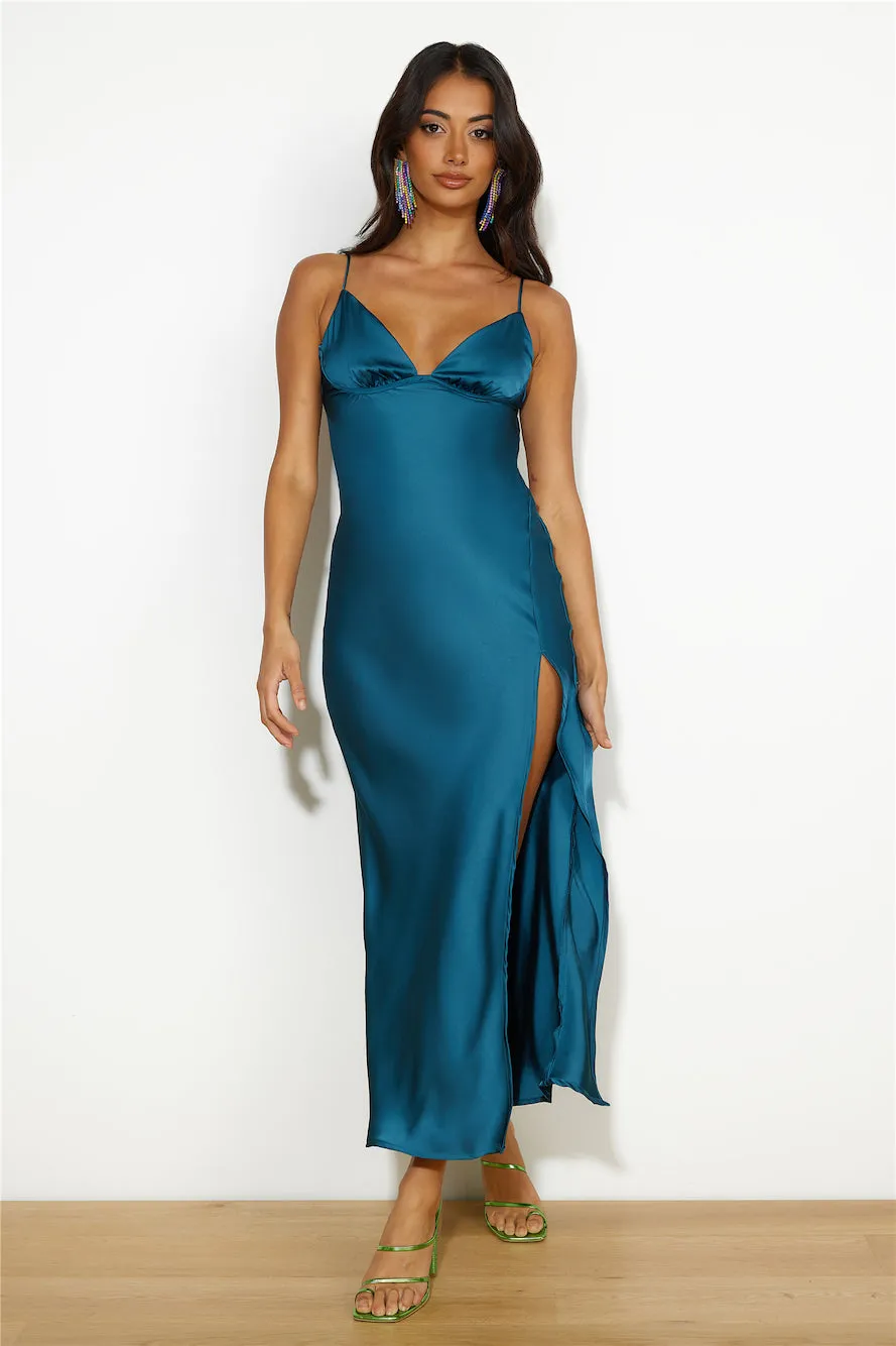 Seen At The Ball Satin Midi Dress Blue sold by Hello Molly