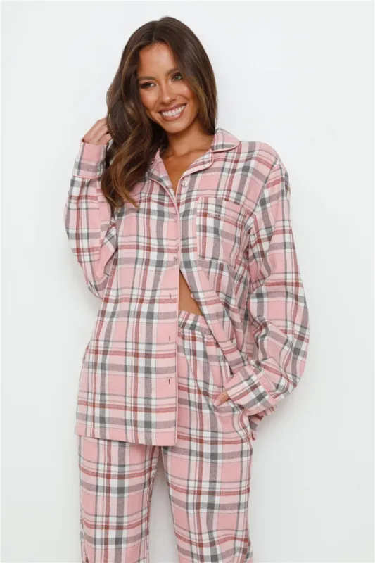 HELLO MOLLY Dreamland Flannelette Long Sleeve Pyjama Top Unisex Pink Check sold by Hello Molly