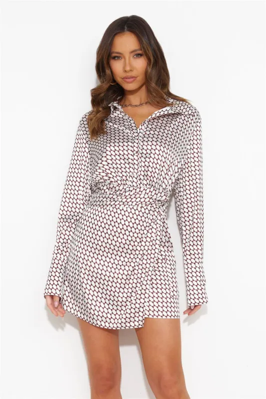 Keep It Busy Satin Shirt Dress White sold by Hello Molly