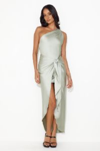 Make Her Move Satin Midi Dress Sage sold by Hello Molly
