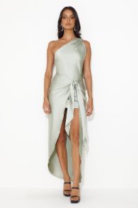Make Her Move Satin Midi Dress Sage sold by Hello Molly