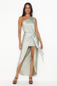 Make Her Move Satin Midi Dress Sage sold by Hello Molly