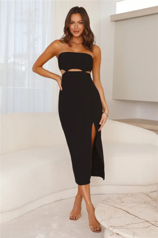 Rings Of Gold Midi Dress Black sold by Hello Molly