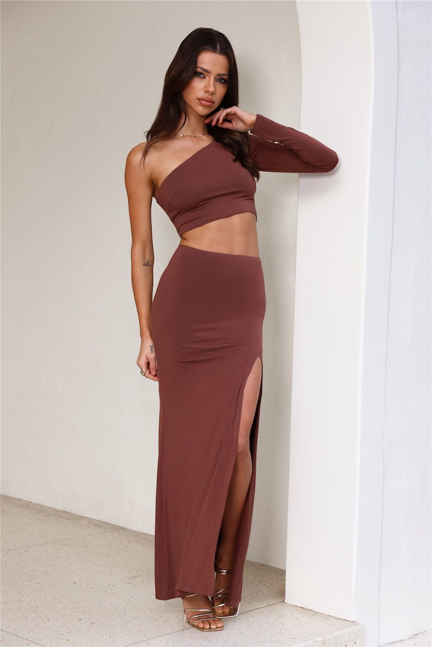 Amaze You One Shoulder Crop Top Chocolate sold by Hello Molly