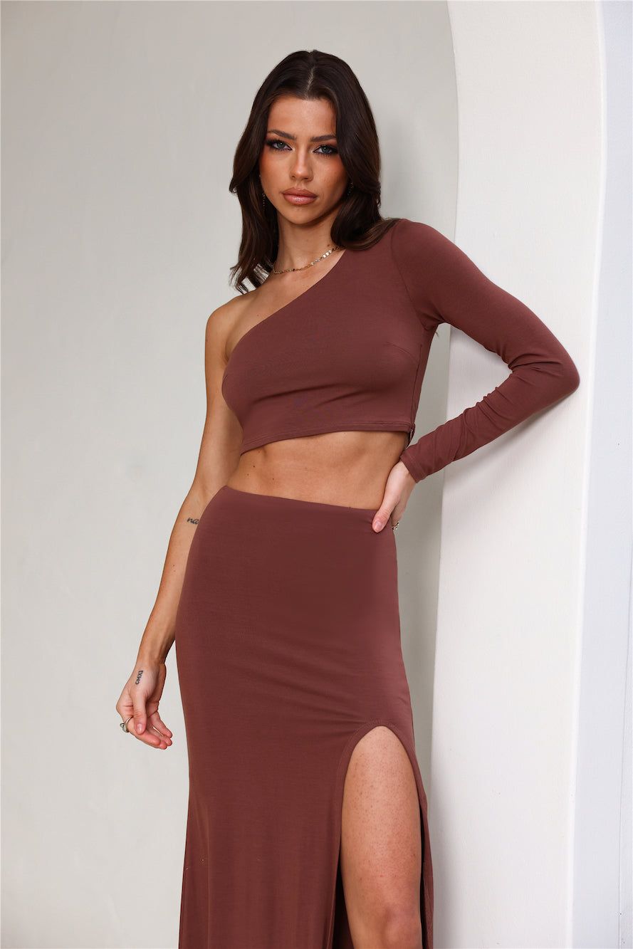 Amaze You One Shoulder Crop Top Chocolate sold by Hello Molly product image thumbnail 3