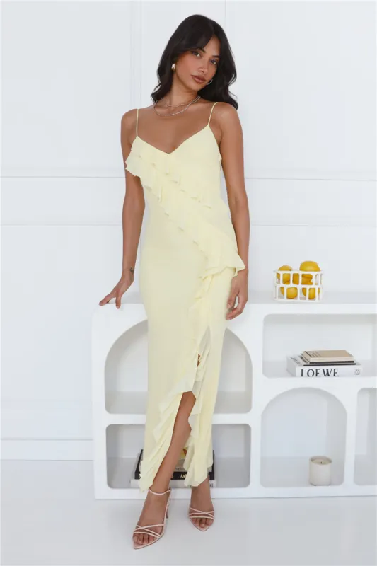 Flaunt It Girl Frill Mesh Maxi Dress Yellow sold by Hello Molly
