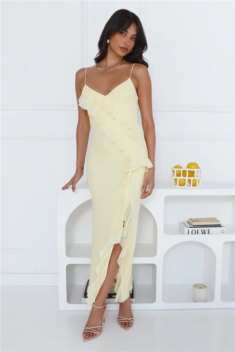 Flaunt It Girl Frill Mesh Maxi Dress Yellow sold by Hello Molly