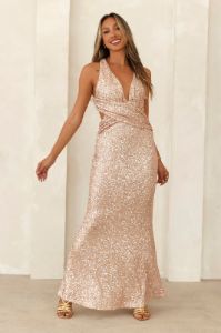 Event Of All Sequin Maxi Dress Rose Gold sold by Hello Molly