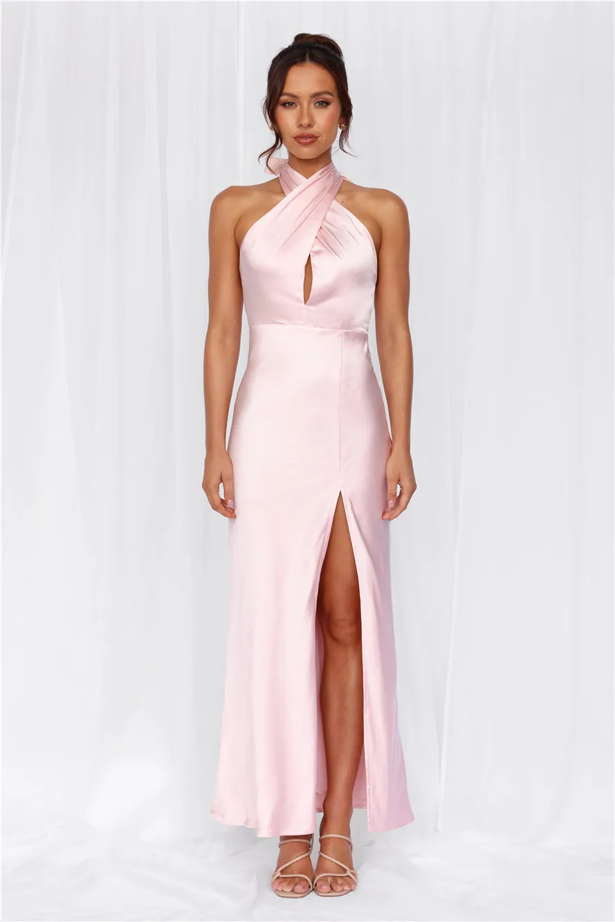 HELLO MOLLY The Adeline Halter Satin Maxi Dress Pink sold by Hello Molly