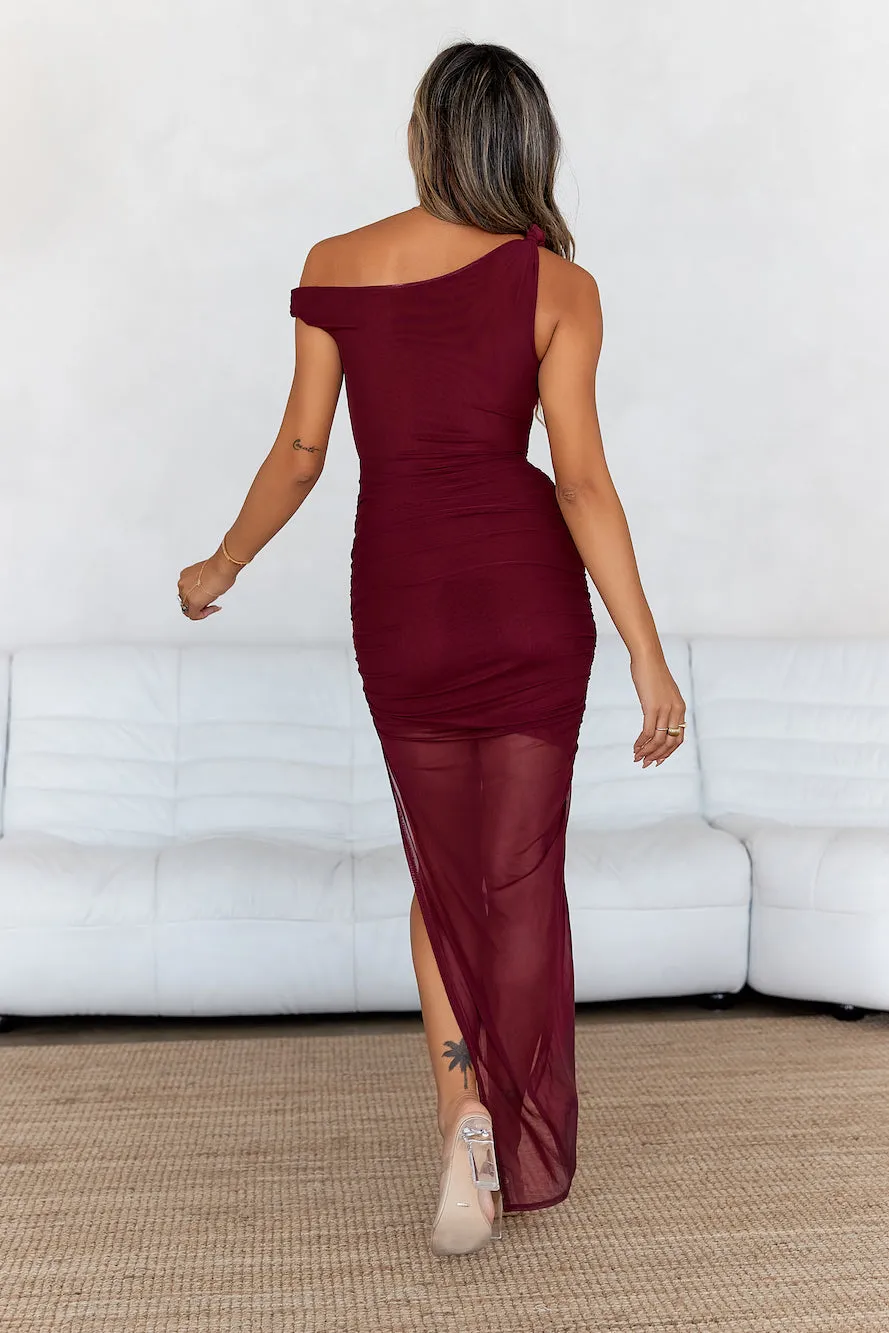 HELLO MOLLY Party Style Mesh Off Shoulder Midi Dress Wine sold by Hello Molly product image thumbnail 5