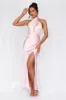 HELLO MOLLY The Adeline Halter Satin Maxi Dress Pink sold by Hello Molly