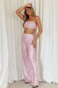 HELLO MOLLY Shimmer Life Sequin Pants Light Pink sold by Hello Molly