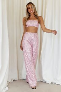 HELLO MOLLY Shimmer Life Sequin Pants Light Pink sold by Hello Molly