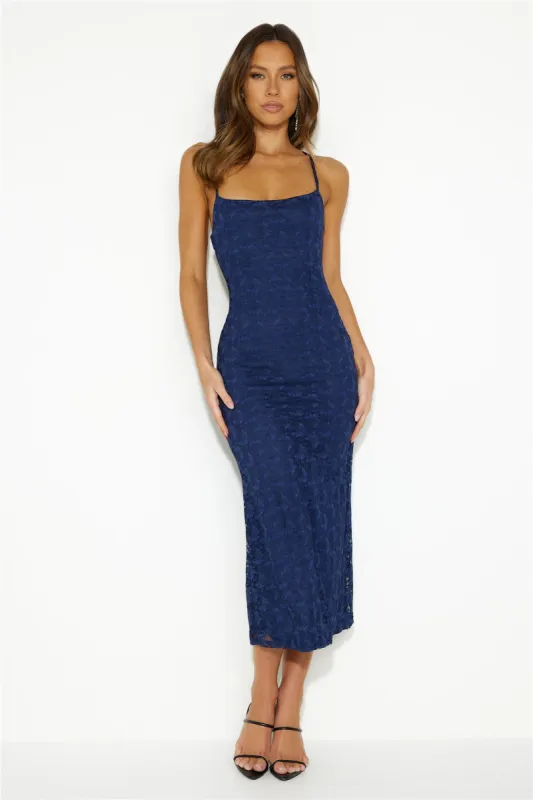 Online Love Lace Midi Dress Navy sold by Hello Molly