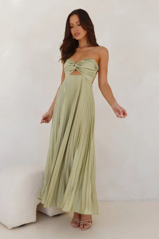 Frosted Berry Strapless Pleated Maxi Dress Lime sold by Hello Molly