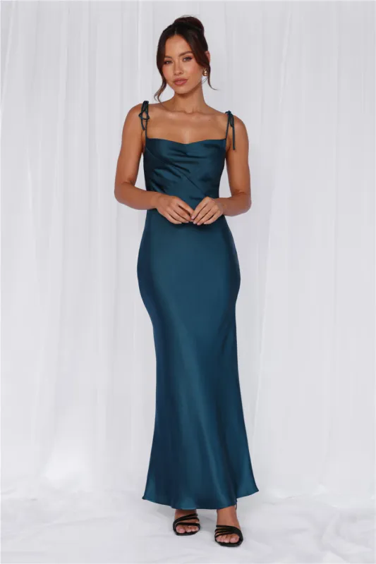 HELLO MOLLY The Penelope Cowl Satin Maxi Dress Teal sold by Hello Molly