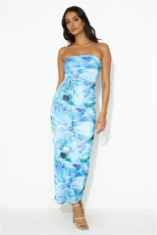 Reflect In The Mirror Mesh Midi Dress Blue sold by Hello Molly