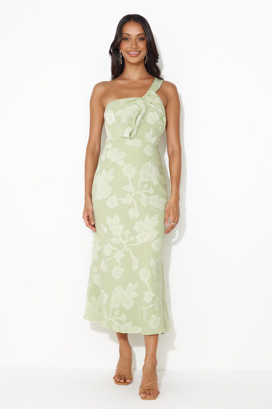 Star Sign Tells One Shoulder Midi Dress Green sold by Hello Molly