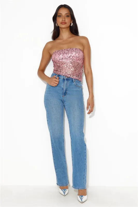 She Is The Party Strapless Sequin Crop Top Pink sold by Hello Molly