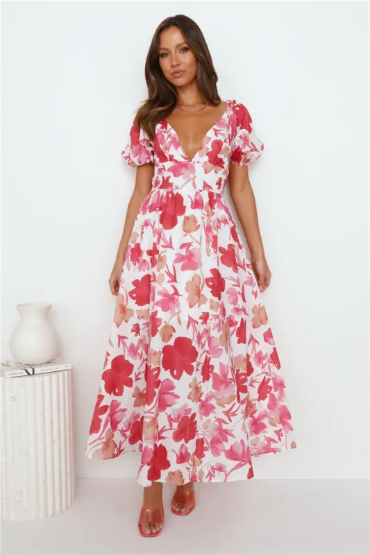 Leaves Falling Maxi Dress Red sold by Hello Molly