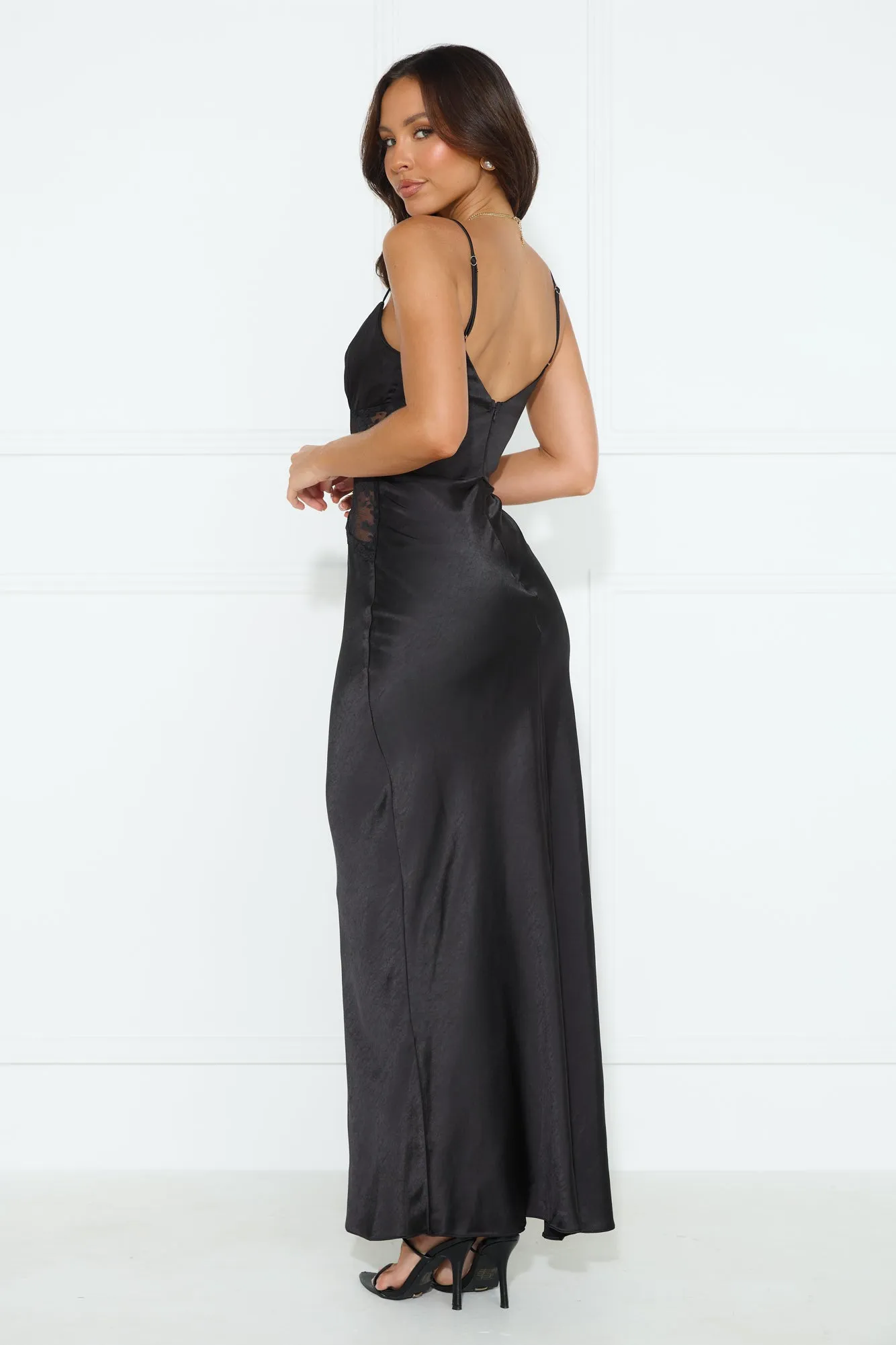 Getaway Events Satin Lace Maxi Dress Black sold by Hello Molly product image thumbnail 4