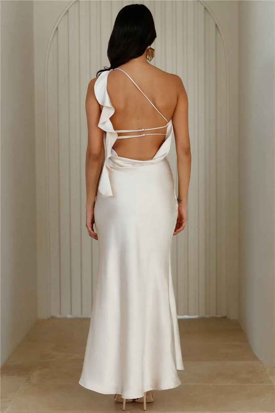Glam Soirée Satin One Shoulder Maxi Dress Champagne sold by Hello Molly product image thumbnail 5