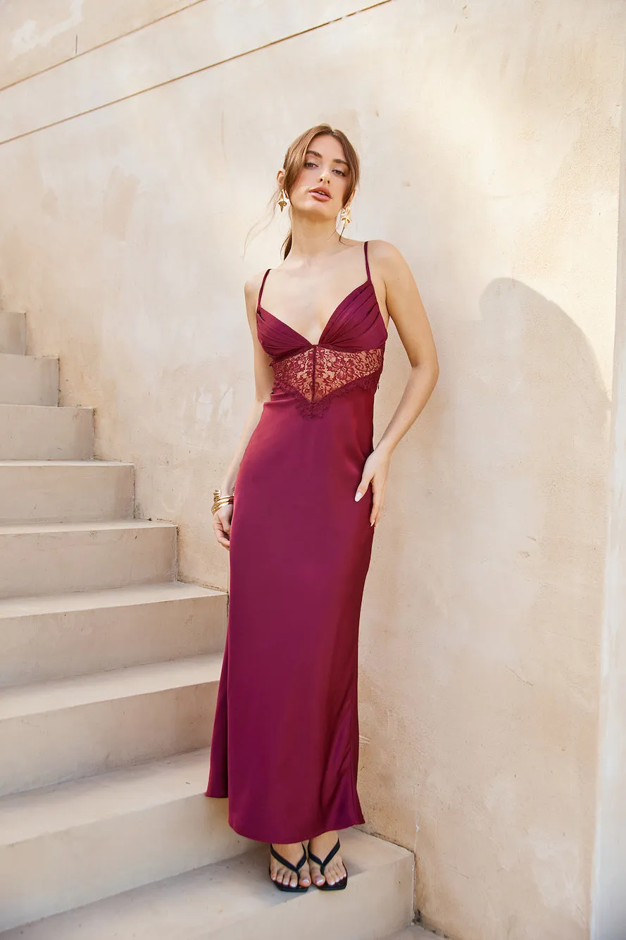 Lovers Engagement Silk Maxi Dress Burgundy sold by Hello Molly product image thumbnail 4