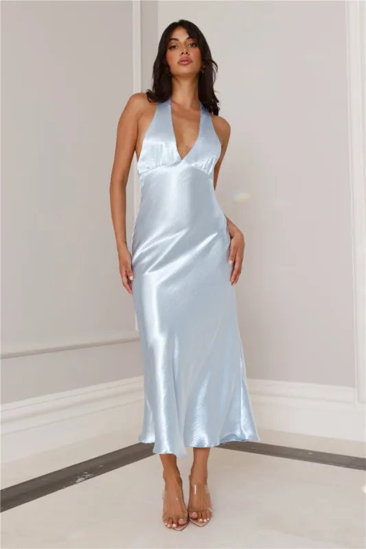 Pippa Satin Halter Midi Dress Blue sold by Hello Molly