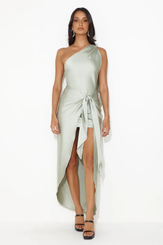 Make Her Move Satin Midi Dress Sage sold by Hello Molly