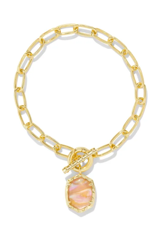 Daphne Gold Link And Chain Bracelet Gold Light Pink Iridescent Abalone sold by Hello Molly