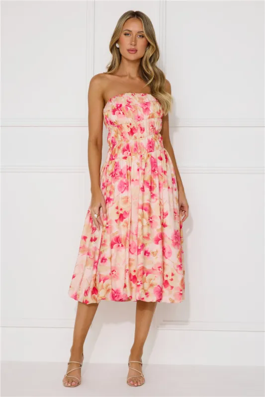 Romance Movie Strapless Bubble Midi Dress Pink sold by Hello Molly