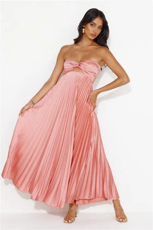 Clouds Of Love Strapless Pleated Maxi Dress Pink sold by Hello Molly