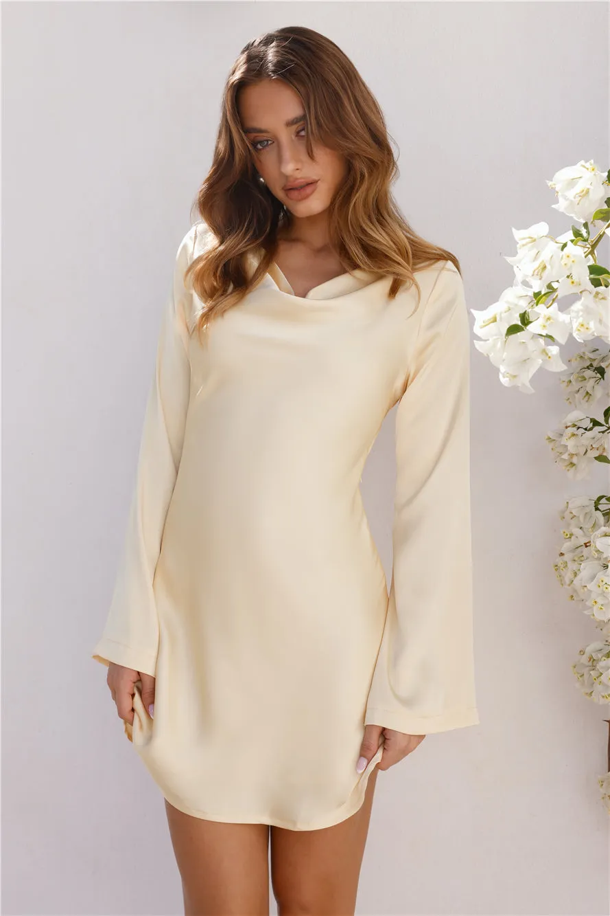 Embrace Simplicity Satin Long Sleeve Mini Dress Yellow sold by Hello Molly