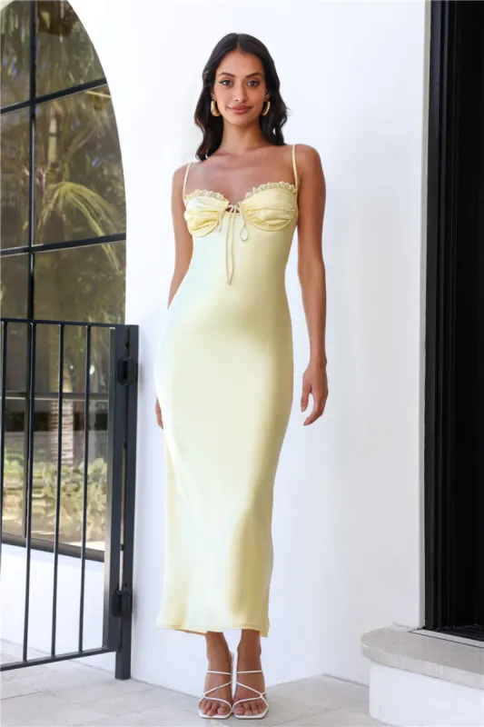 She's Refined Satin Maxi Dress Yellow sold by Hello Molly