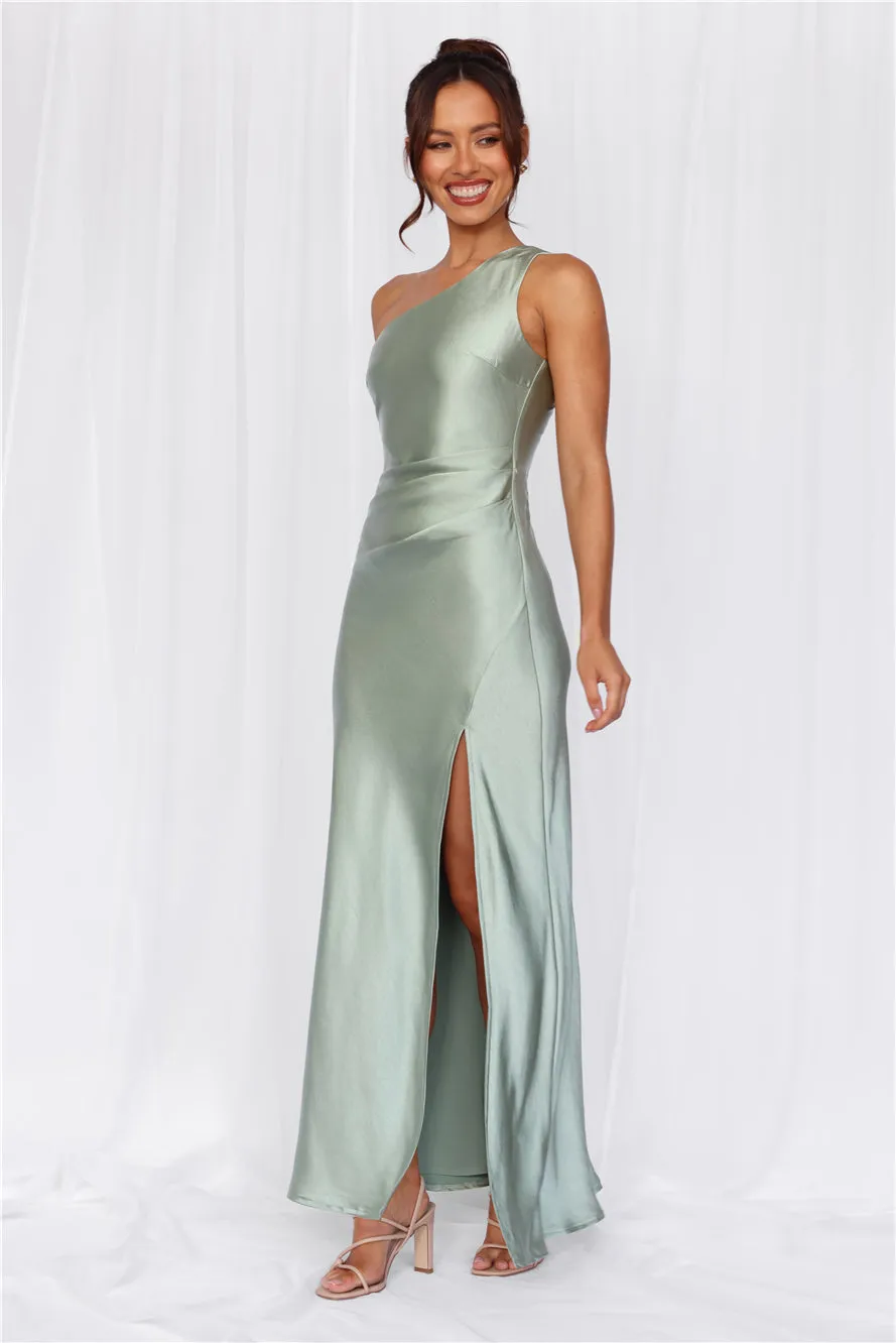 HELLO MOLLY The Aurora One Shoulder Satin Maxi Dress Sage sold by Hello Molly product image thumbnail 4